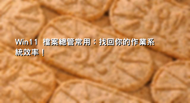 Win11 檔案總管常用：找回你的作業系統效率！